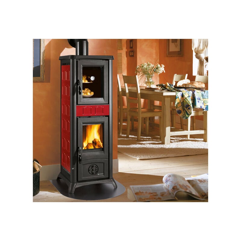 foto del prodotto nordica stufa a legna con forno per cucinare 7,2 kw gemma bordeaux