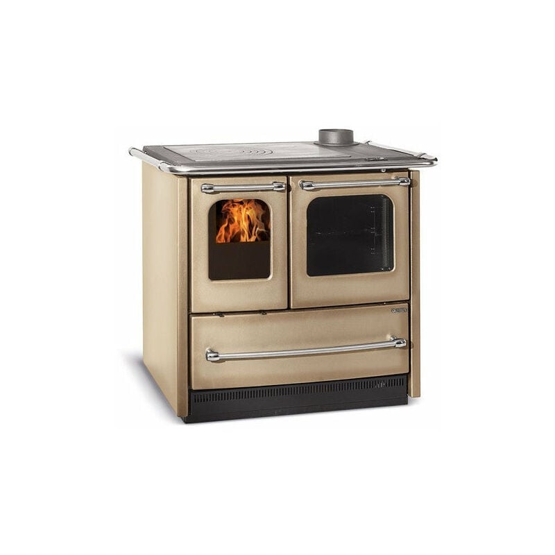 foto del prodotto nordica stufa cucina a legna in acciaio porcellanato con forno easy evo 2.0 beige