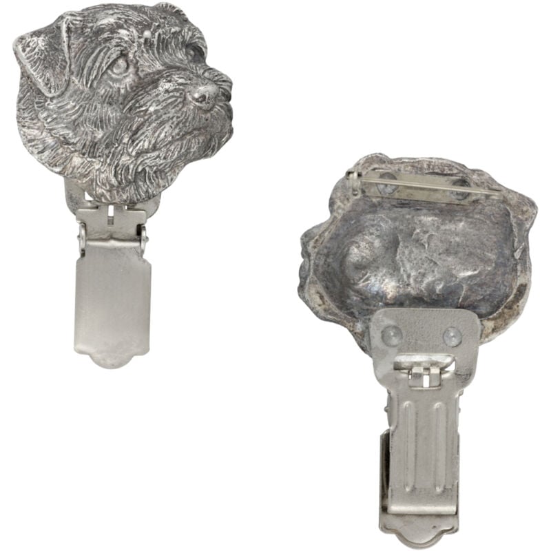 foto del prodotto norfolk terrier spilla con clip, porta numero di partenza, distintivo argentato per esposizioni canine di art dog