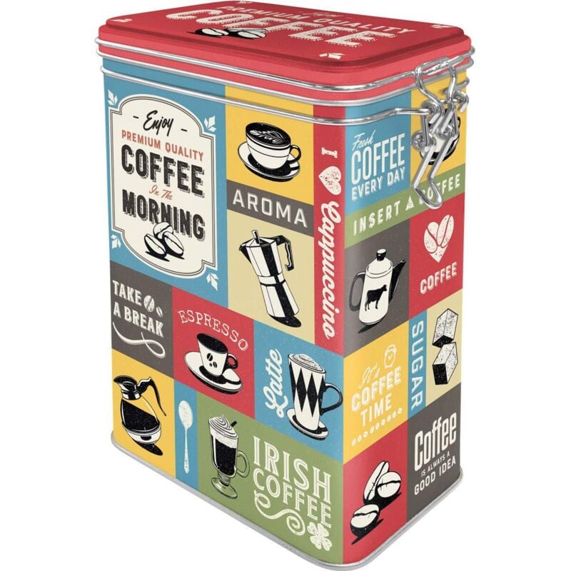 foto del prodotto nostalgic art contenitori da caff retr coffee collage idea regalo per la cucina, scatola di latta con coperchio salva aroma, design vintage, 1,3 l