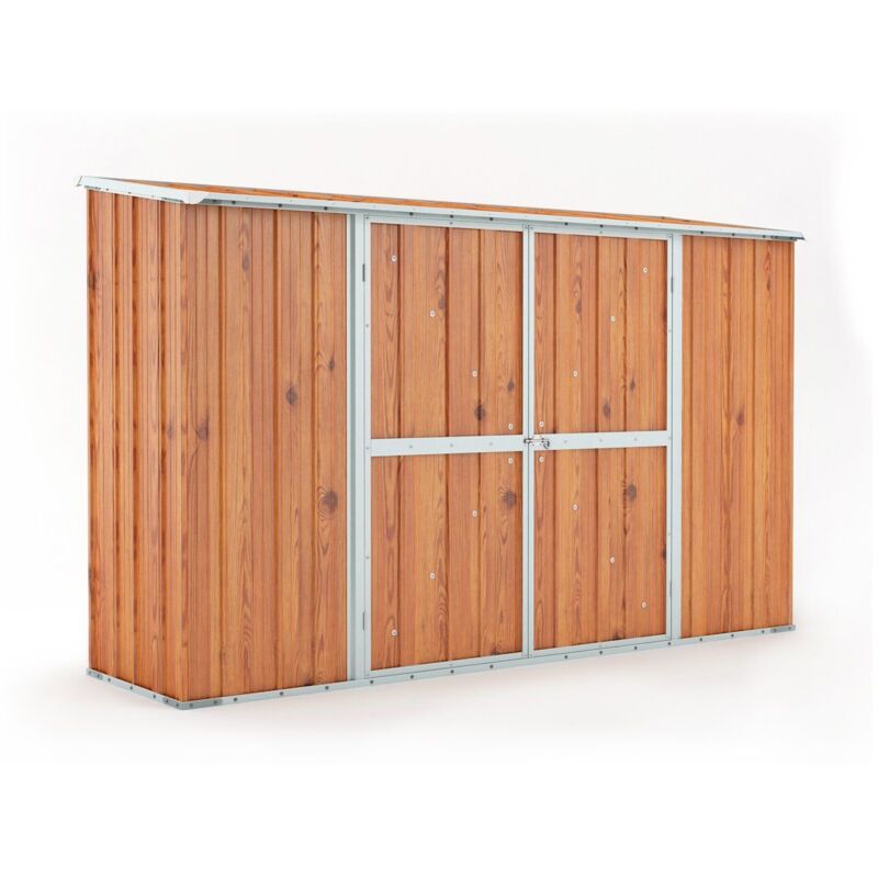 foto del prodotto notek box lamiera capanno in acciaio per esterno 307x100cm x h1.92m 75kg 3.07mq colore effetto legno
