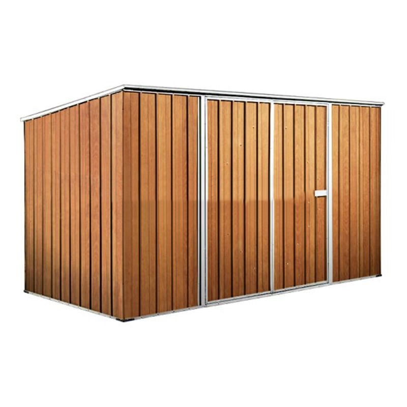 foto del prodotto notek - casetta da giardino deposito in lamiera zincata 345x186cm x h1.92m - 98kg - 6.42mq - colore effetto legno