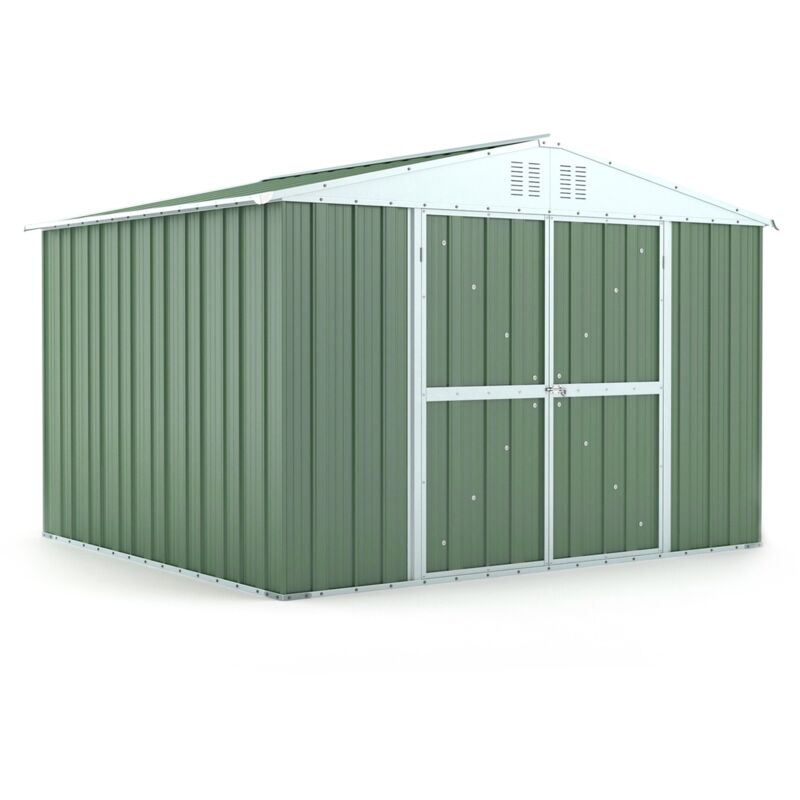 foto del prodotto notek casetta porta attrezzi da giardino capanno in lamiera 327x269cm x h 215cm 132 kg 8,80mq colore verde