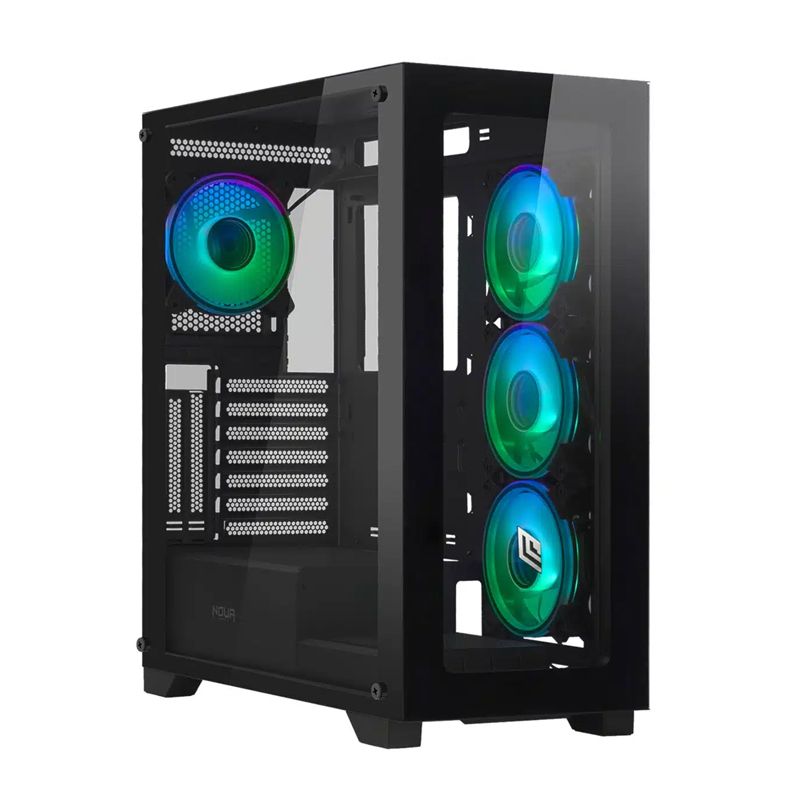 foto del prodotto noua iron v101 case tower nero 4 ventole argb pannello vetro temperato supporta dissipazione a liquido