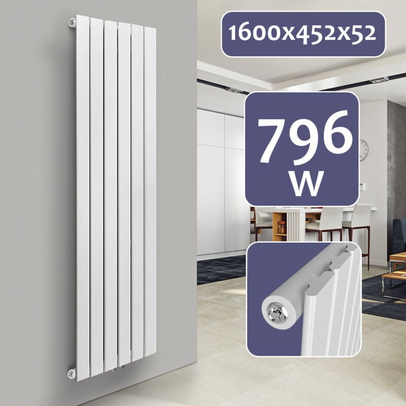 foto del prodotto nova aquamarin termosifone verticale, 1600x452x52mm, acciaio, pannello monostrato, 6 colonne, bianco termosifoni moderni, termoarredo