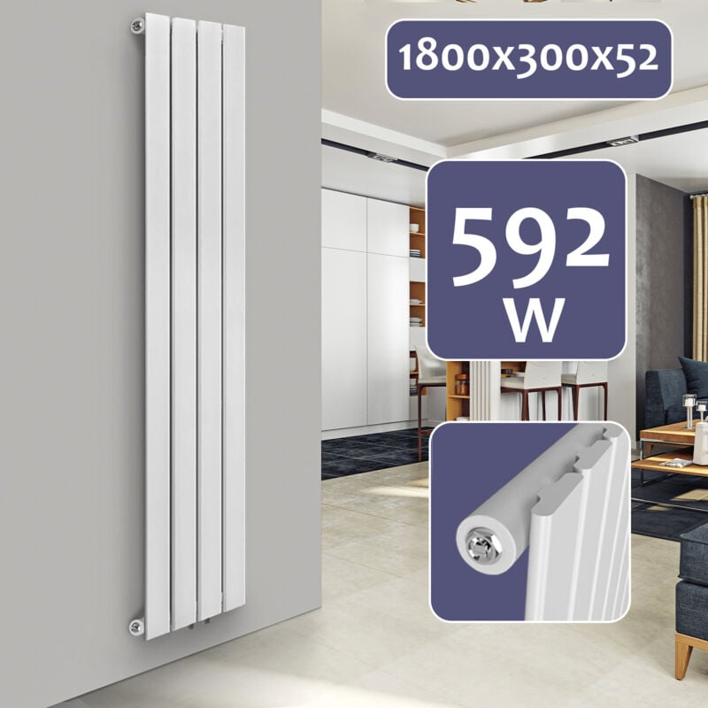 foto del prodotto nova aquamarin termosifone verticale, 1800x300x52 mm, acciaio, pannello monostrato, 4 colonne, bianco termosifoni moderni, termoarredo