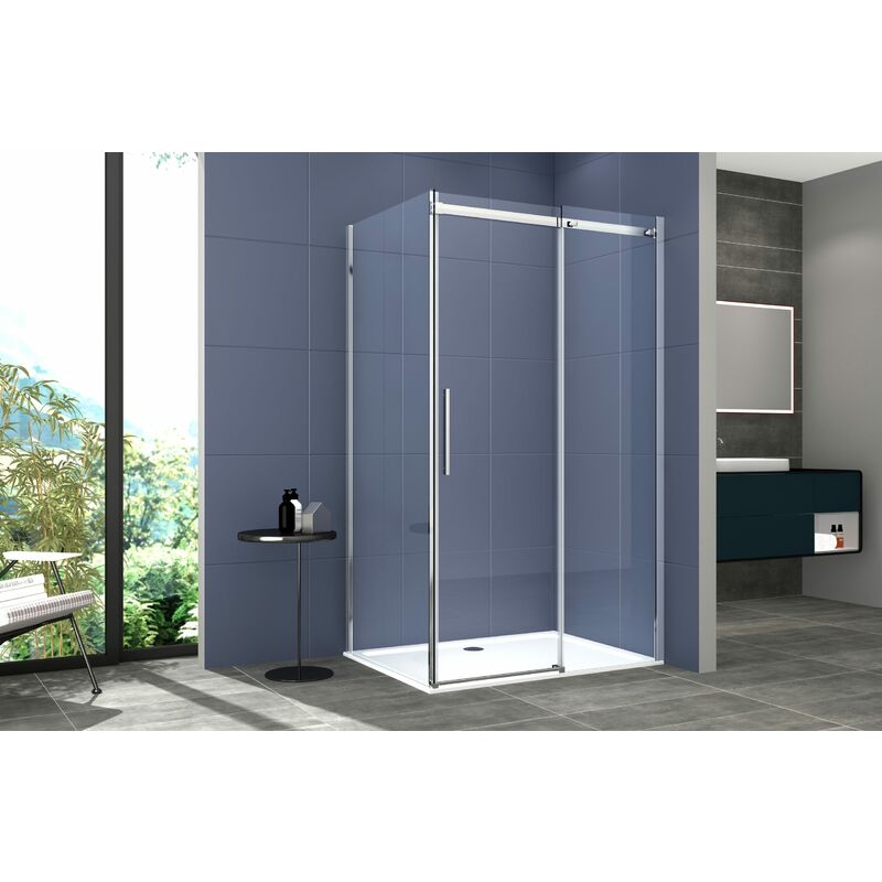foto del prodotto nova box doccia 2 lati 90x110 cm senza telaio h200 cm da 8mm lato fisso porta scorrevole fiore