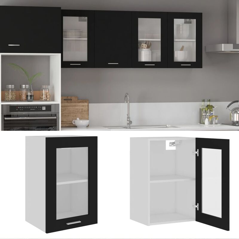 foto del prodotto nova furniture limited mobile pensile con vetro lyon nero 40x31x60