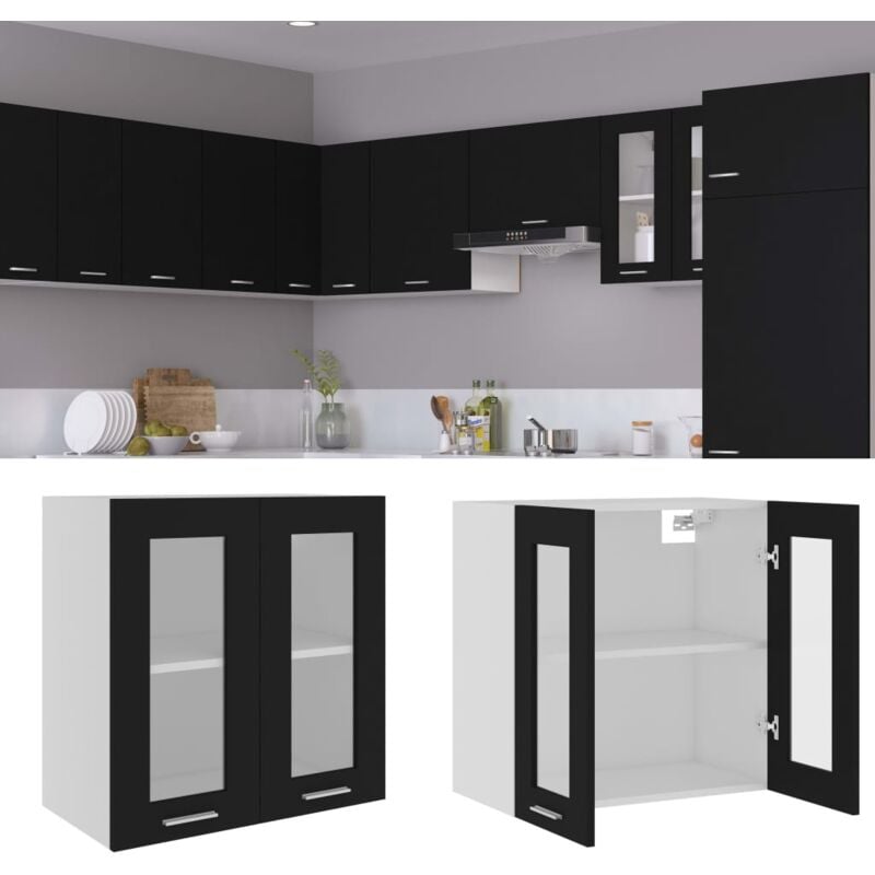 foto del prodotto nova furniture limited mobile pensile con vetro lyon nero 60x31x60