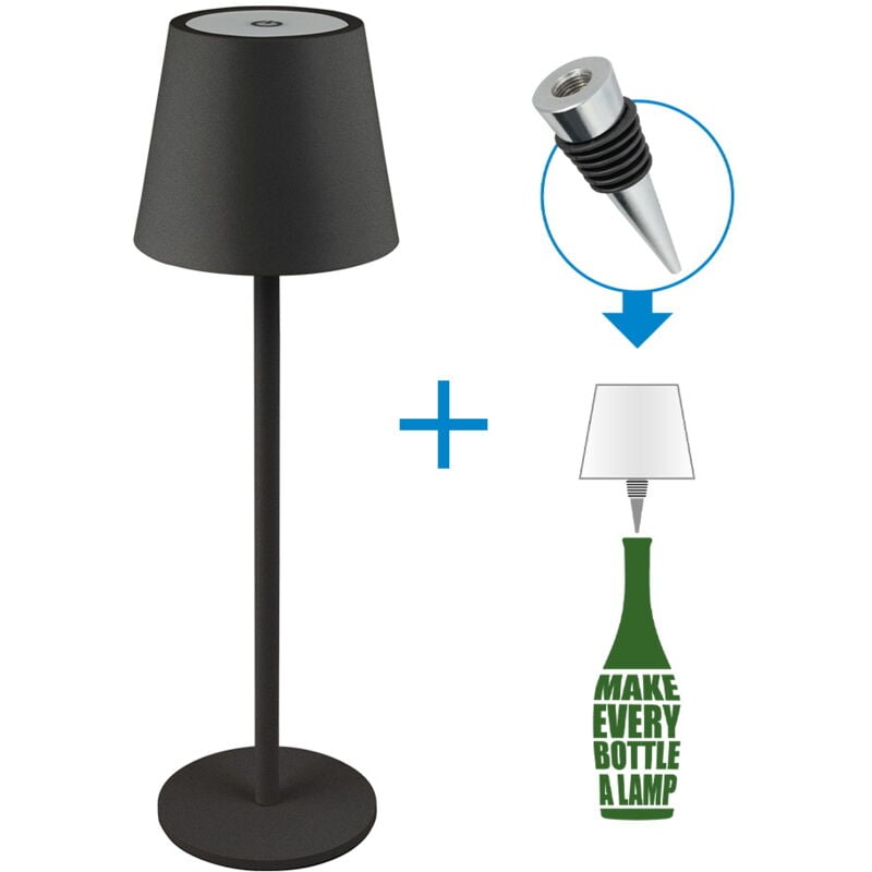 foto del prodotto nova line lampada da tavolo led touch alba nera 1,2w portatile e da bottiglia a batteria ricaricabile usb novaline