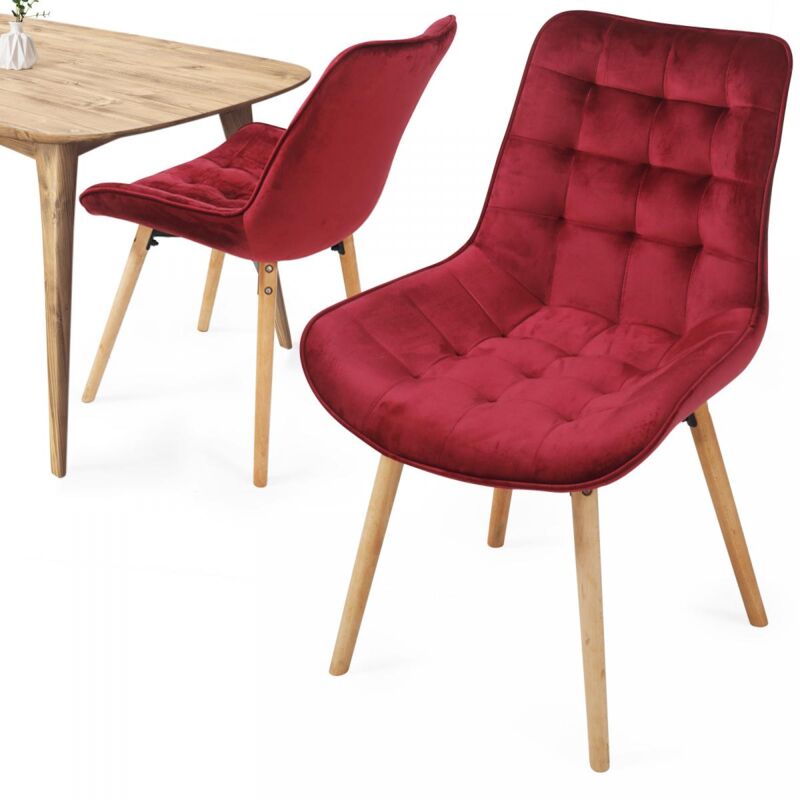 foto del prodotto nova miadomodo sedie cucina in velluto, moderne, set da 2, gambe in legno di faggio, sedile e schienale imbottiti e trapuntati, rosso scuro