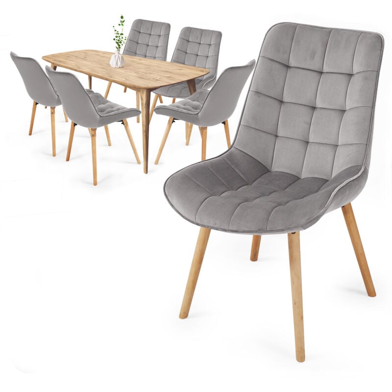 foto del prodotto nova miadomodo sedie cucina in velluto, moderne, set da 6, gambe in legno di faggio, sedile e schienale imbottiti e trapuntati, grigio scuro
