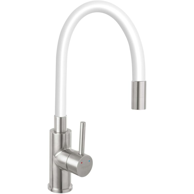 foto del prodotto novaservis ferro miscelatore per lavello, con braccio di erogazione flessibile, bianco acciaio inox 70710,4b