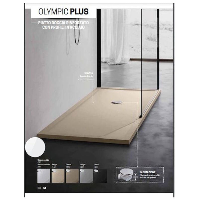 foto del prodotto novellini olympic plus piatto doccia acrilico 170x90 h4,5 piletta 90 bianco codice prod ol170904 30