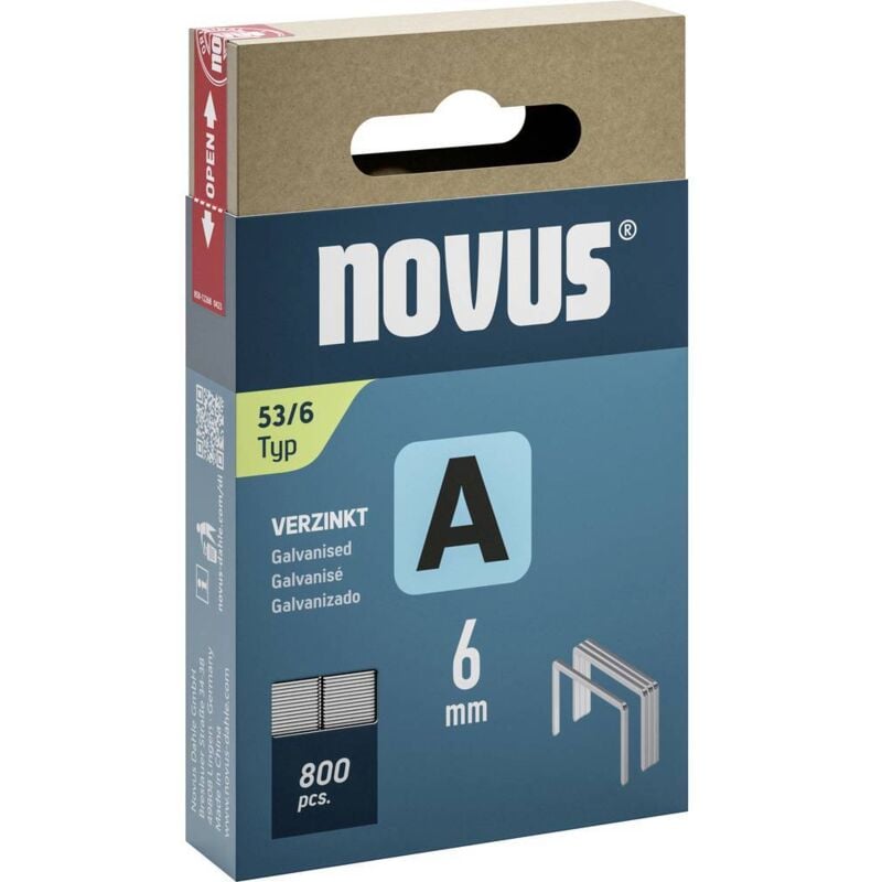 foto del prodotto novus tools 042 0776 graffette punto sottile tipo 53 800 pz. dimensioni l x l 6 mm x 11.3 mm