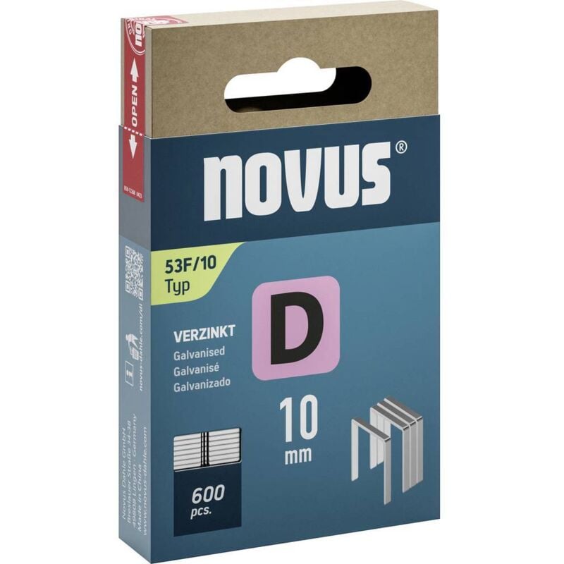 foto del prodotto novus tools 042 0790 graffette filo piatto tipo 53f 600 pz. dimensioni l x l 10 mm x 11.3 mm