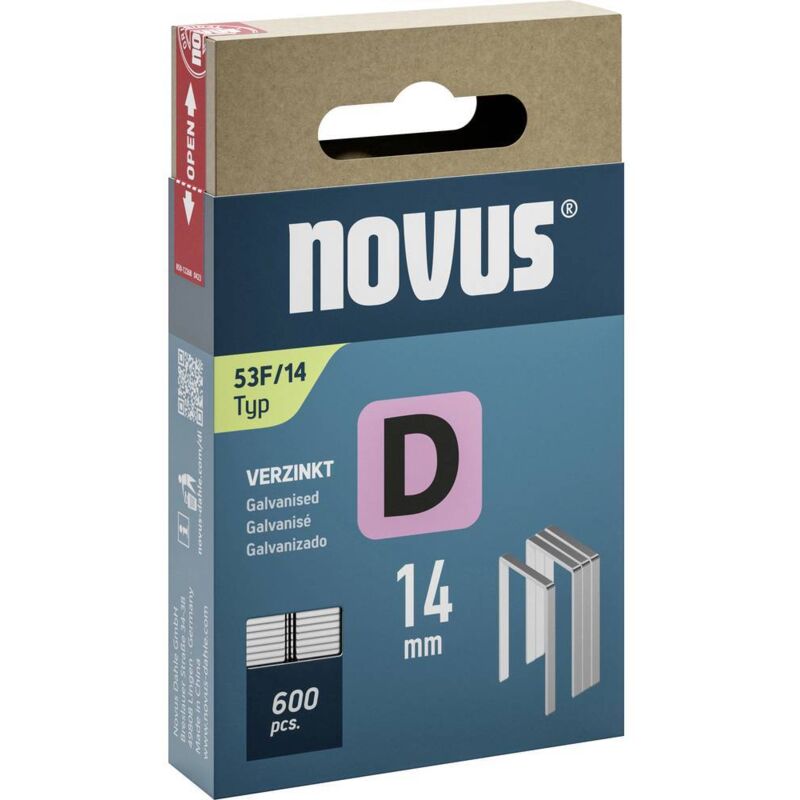 foto del prodotto novus tools 042 0792 graffette filo piatto tipo 53f 600 pz. dimensioni l x l 14 mm x 11.3 mm