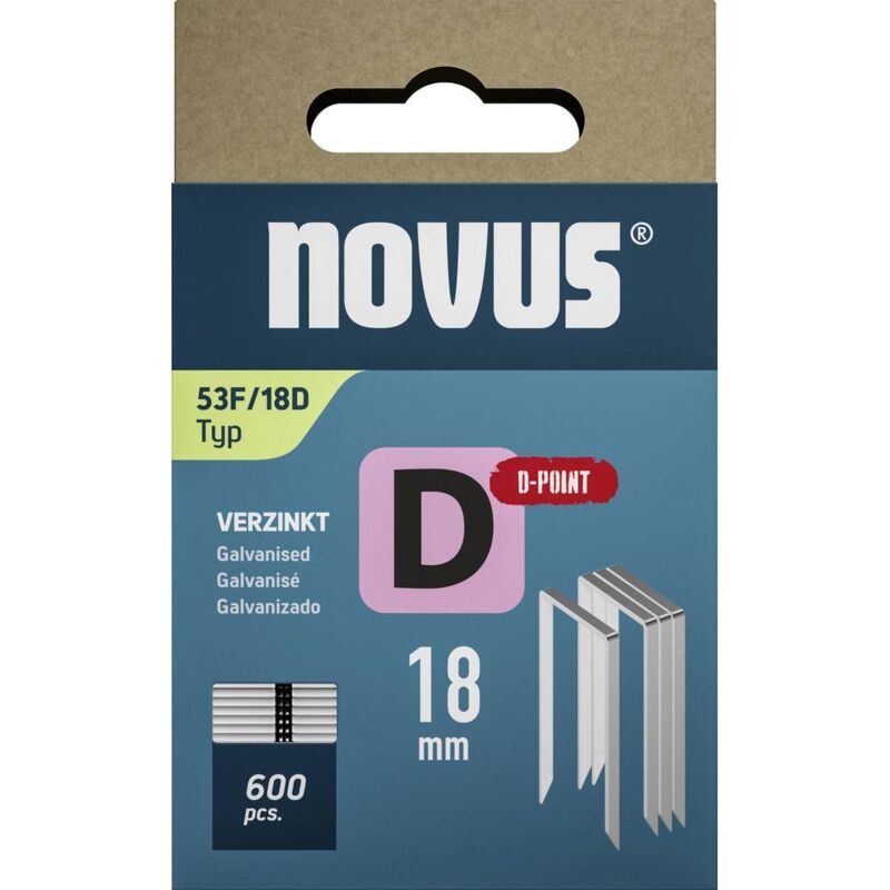 foto del prodotto novus tools 042 0794 graffette filo piatto tipo 53f 600 pz. dimensioni l x l 18 mm x 11.3 mm