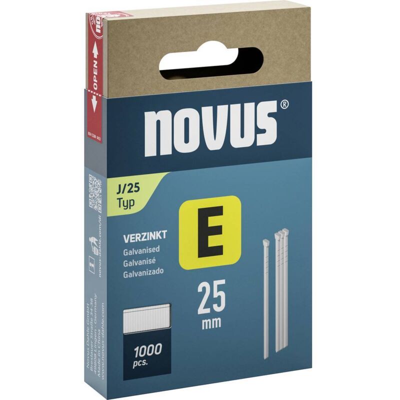 foto del prodotto novus tools 044 0091 chiodi per graffette tipo j dimensione del prodotto, lunghezza 25 mm 1000 pz.