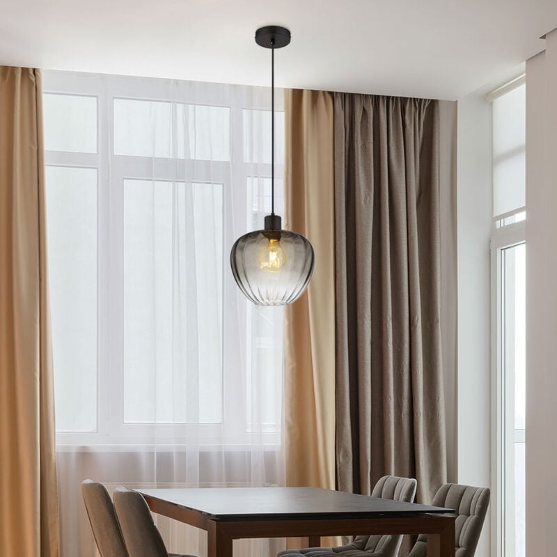 foto del prodotto nowa lampada a sospensione in vetro fum lampada a sospensione in vetro fum per sala da pranzo, metallo, attacco e27, dxh 29x120 cm