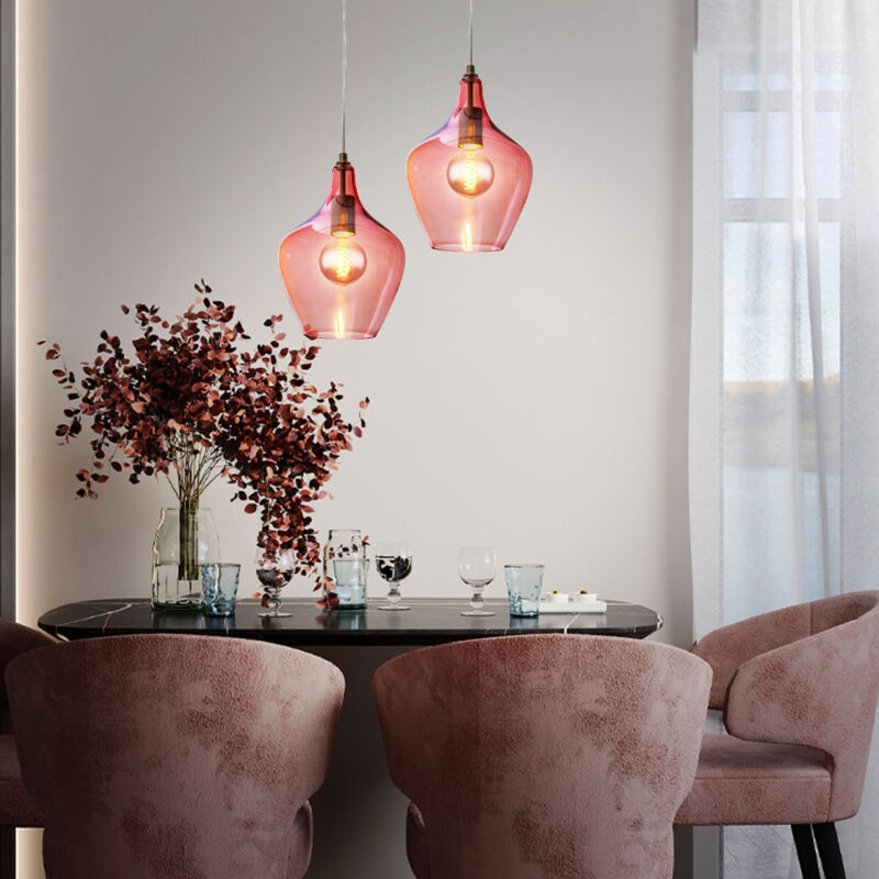 foto del prodotto nowa lampada a sospensione in vetro rosa per sala da pranzo lampada a sospensione retr per soggiorno vintage, 1x e27, dxh 20 x 150 cm, set di 2