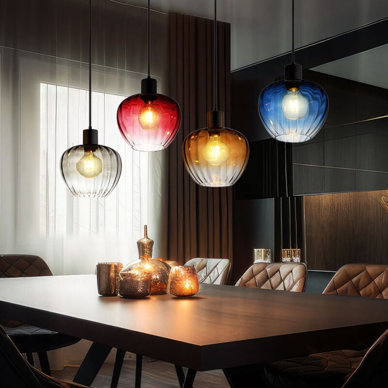 foto del prodotto nowa lampada a sospensione paralumi in vetro luce a sospensione colorata luce a sospensione retr sala da pranzo nero, metallo, 4x presa e27, lxlxh