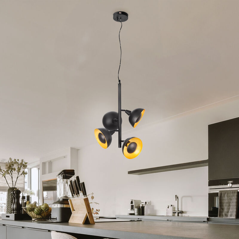 foto del prodotto nowa lampada a sospensione per sala da pranzo color oro nero lampada a sospensione per soggiorno, metallo, 4x prese e14, dxh 30x150 cm