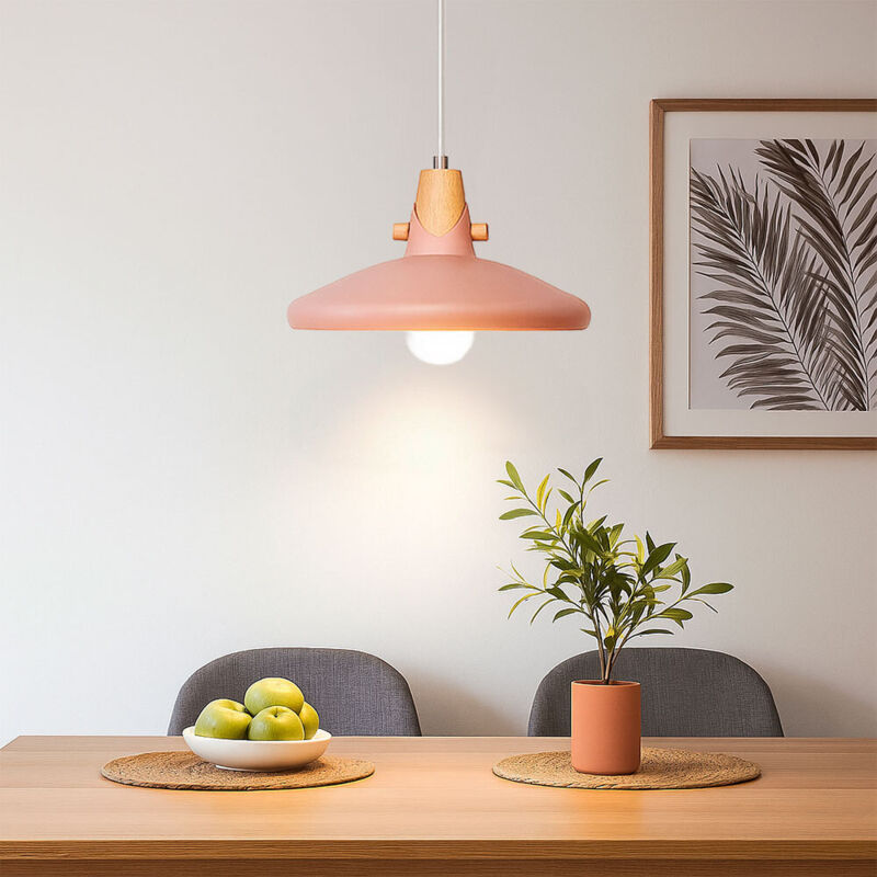 foto del prodotto nowa lampada da sala da pranzo rosa lampada a sospensione retro lampada a sospensione legno look rosa, led 7w 806lm bianco caldo, dxh 35x150 cm