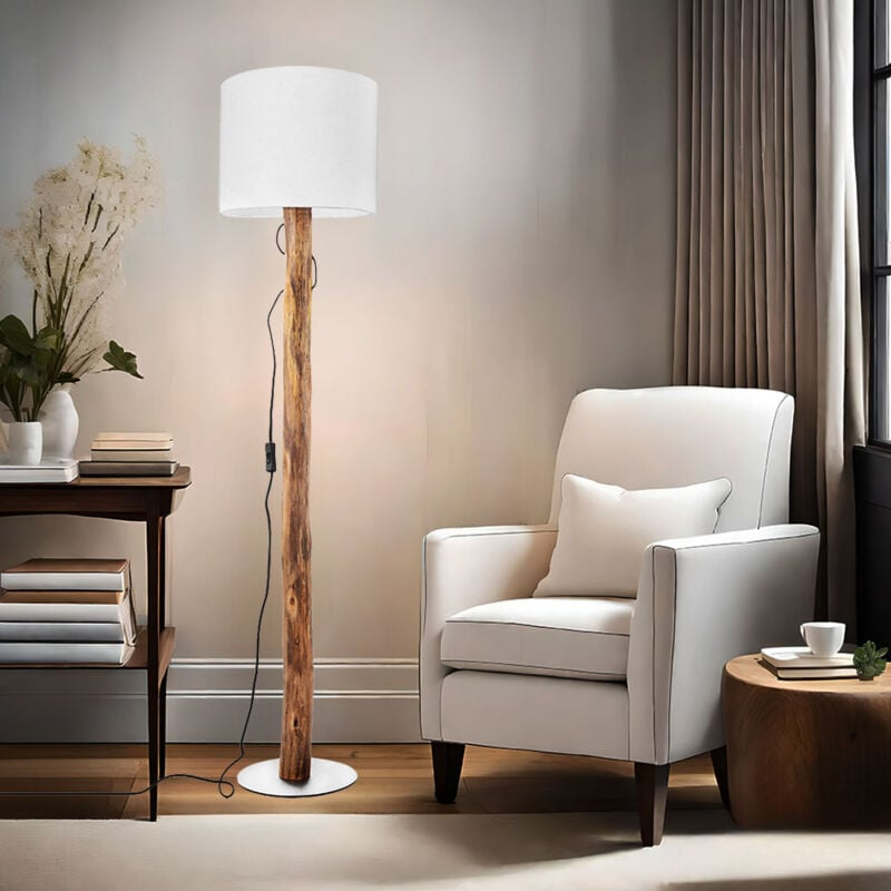foto del prodotto nowa lampada da terra lampada da terra lampada da terra stile country lampada in legno marrone eucalipto lampada da terra metallo tessile oro