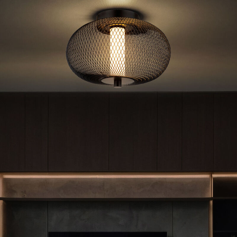 foto del prodotto nowa plafoniera lampada da soffitto lampada da soggiorno griglia industriale nera led d 35 cm