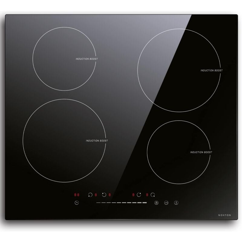 foto del prodotto noxton 4 fuochi piano cottura a induzione elettrico domino da incasso, in vetro nero da 60 cm, con controllo del cursore del sensore sicurezza