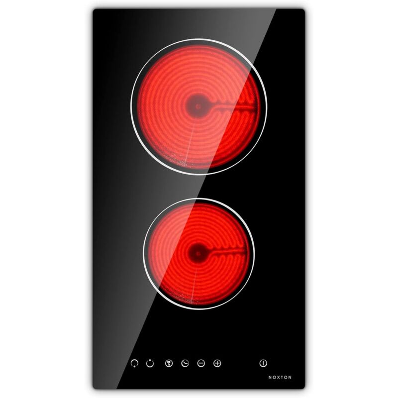 foto del prodotto noxton piano cottura 2 fuochi, piani cottura 52cm in vetroceramica cucina, fornello elettrico 2 piastre per maggior pentola, piastra elettrica con