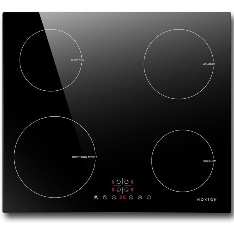foto del prodotto noxton piano cottura a induzione 4 fuochi, 6400w piani cottura elettrici domino incasso, 60cm piastra induzione nero con toccare, sensore sicurezza