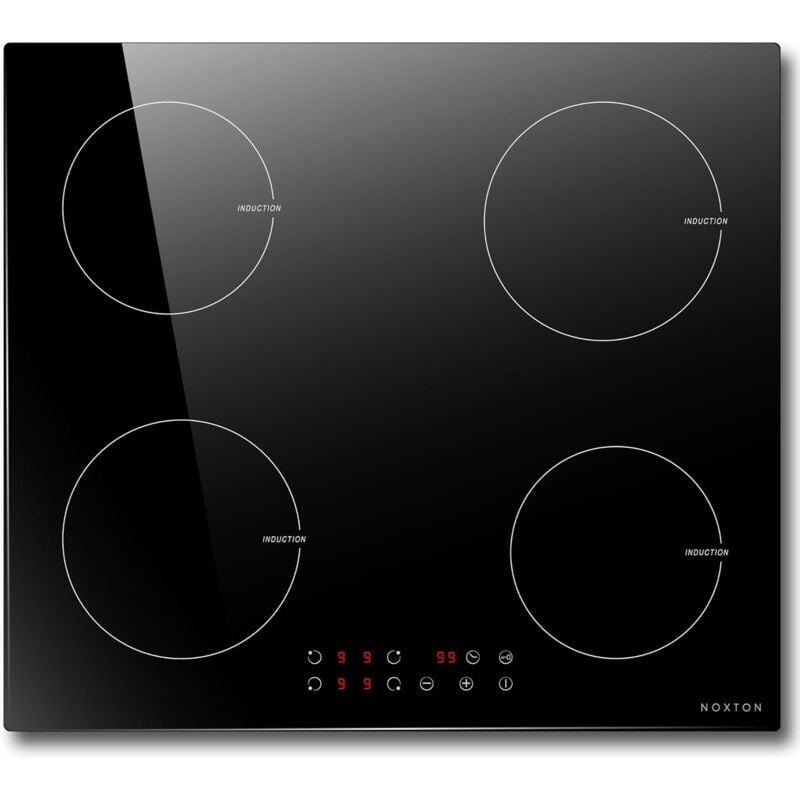 foto del prodotto noxton piano cottura a induzione 4 fuochi, piani cottura elettrici domino incasso, 60cm piastra induzione nero con toccare, sensore sicurezza