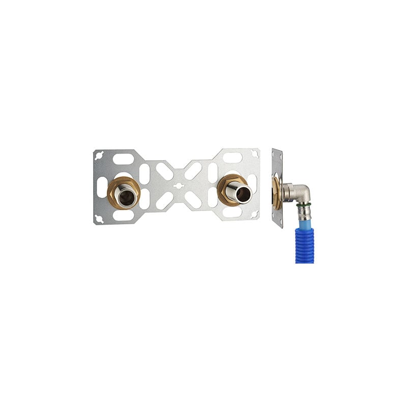 foto del prodotto noyon thiebault fixsystem doppio kit completo per il fissaggio di un rubinetto a parete con interasse di 150 mm gomiti di alimentazione da