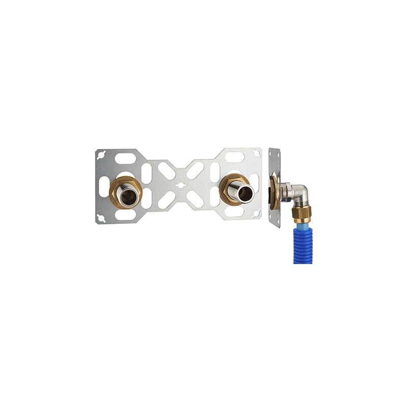 foto del prodotto noyon thiebault fixsystem double kit complet de fixation d un robinet mural entraxe 150 mm coudes d alimentation compression sur tube per 16