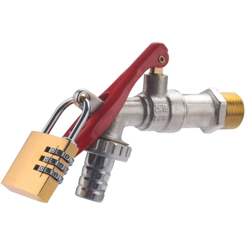 foto del prodotto noyon thiebault rubinetto 1 4 di giro lucchettabile m15x21 con sdoppiatore m20x27 15 lucchetto con combinazione a 3 cifre