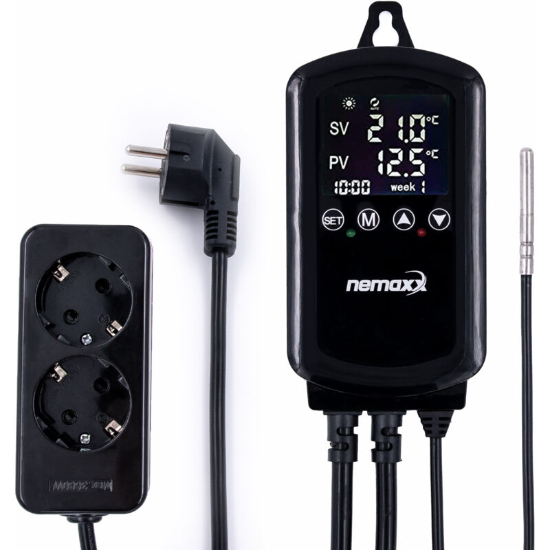 foto del prodotto ntp16 regolatore di temperatura digitale programmabile 230v con ntc sensore di temperatura termostato fino a 3000w 2x presa per dispositivi di