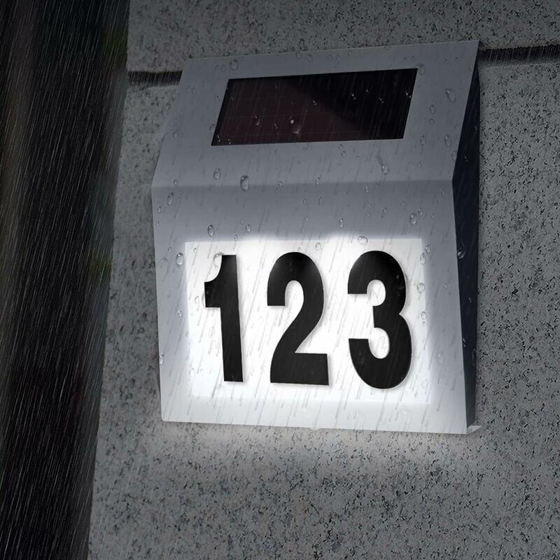 foto del prodotto numero civico solare con 2 luci a led in acciaio inox ip65 interruttore crepuscolare argento 