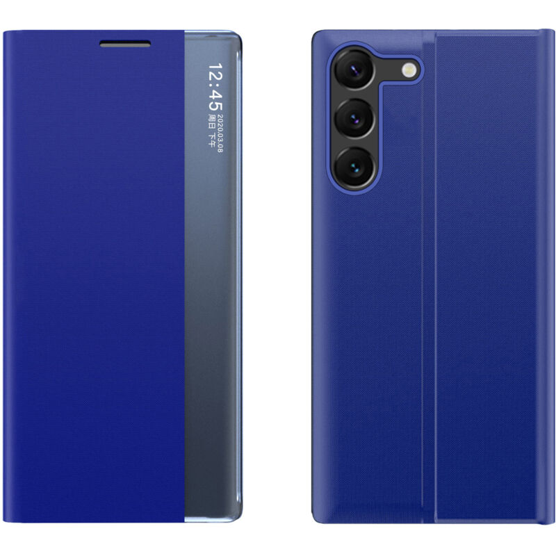 foto del prodotto nuova custodia blu sleep view case per samsung s24 con patta magnetica