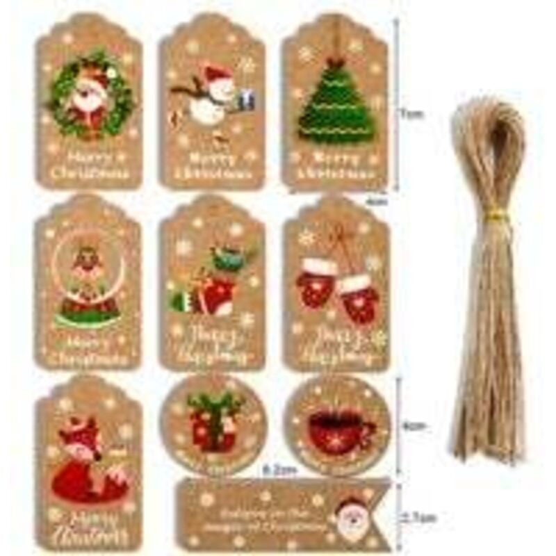 foto del prodotto nuovo arrivo 100 pezzi di carta kraft etichette regalo di natale etichetta bagaglio smerlata vuota corda marrone