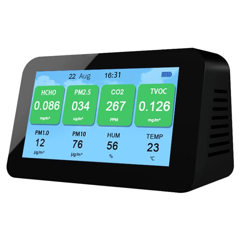 foto del prodotto nuovo monitor della qualit dell aria interna in uno, rileva co2 tvoc aci hcho pm2.5 pm1.0 pm10 temperatura umidit monitor della qualit dell aria