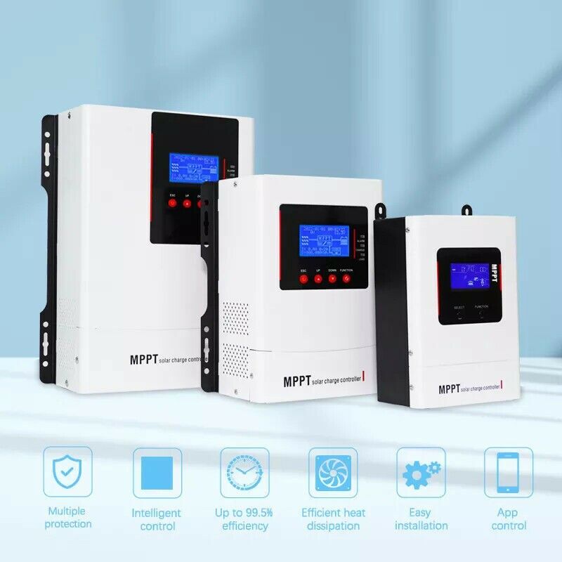 foto del prodotto nuovo regolatore di carica solare 150v mppt 30a 60a 80a 120a inverter 12v 24v 36v 48v app. wifi 120a 6000w