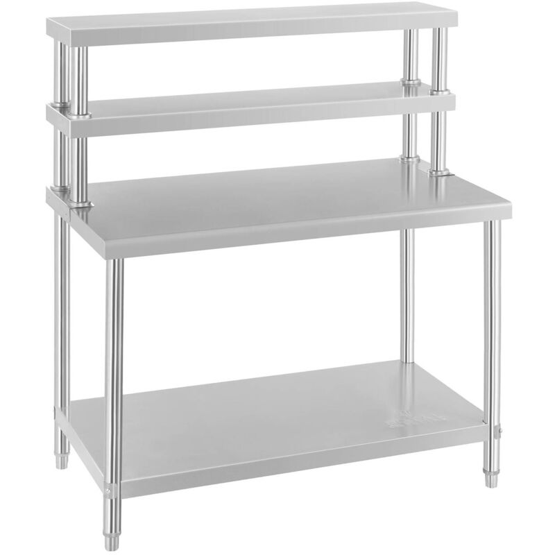 foto del prodotto nuovo tavolo inox con sovrastruttura da 2 ripiani carico totale fino a 175 kg