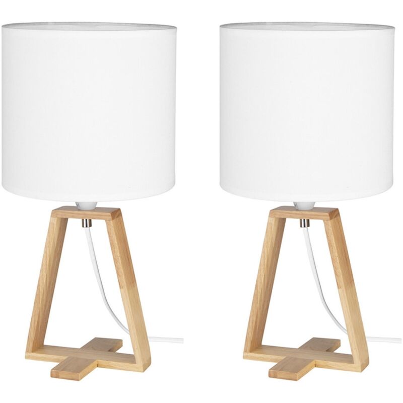 foto del prodotto nuts 2 uds l mpara de mesa de estilo n rdico. para mesita de noche de madera natural y textil de color blanco. e27