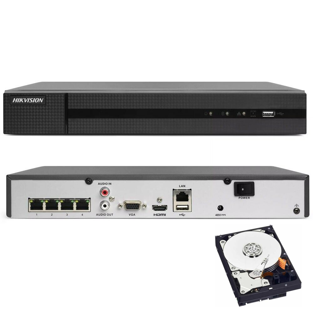 foto del prodotto nvr 4 canali hikvision hwn 4104mh 4p 4k 8mpx onvif poe h.265 cloud p2p 320gb hdd