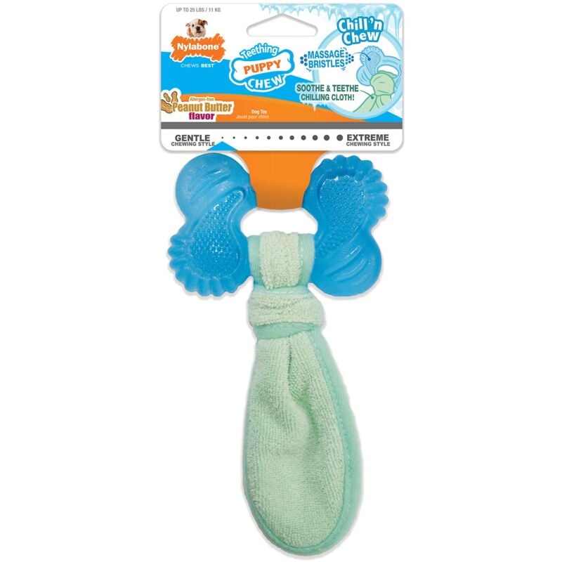 foto del prodotto nylabone osso per cuccioli da congelare puppy freezer bone, gusto burro di arachidi, giocattolo masticabile per la dentizione dei cuccioli