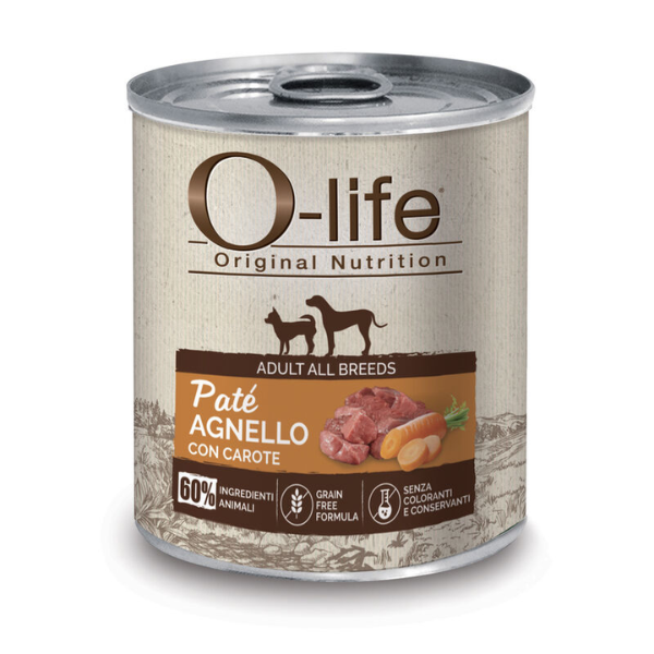 foto del prodotto o life adult grain free pat 400 gr agnello con carote cibo umido per cani 1 ordine scegli lo sconto bzr5 bzr20 200 punti fedelt 
