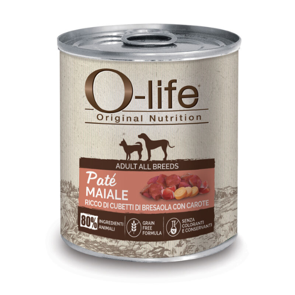 foto del prodotto o life adult grain free pat 400 gr maiale con cubetti di bresaola e carote cibo umido per cani 1 ordine scegli lo sconto bzr5 bzr20 200 punti fedelt 