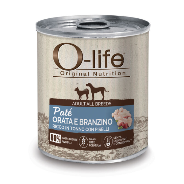 foto del prodotto o life adult grain free pat 400 gr orata e branzino con tonno e piselli cibo umido per cani 1 ordine scegli lo sconto bzr5 bzr20 200 punti fedelt 